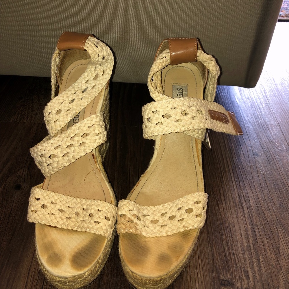 Steve Madden Creme Braided Strap Wedges